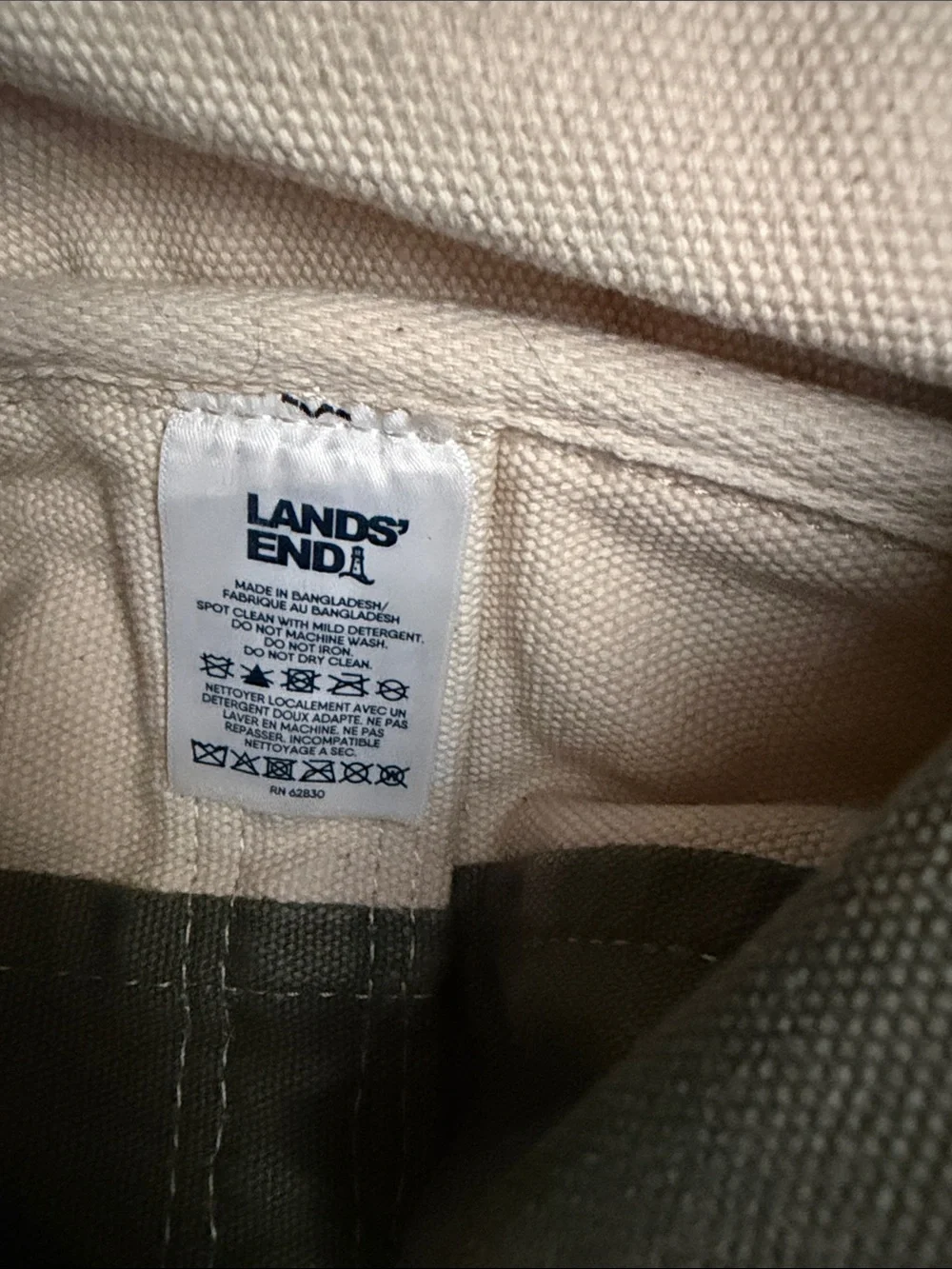 Lands End Canvas Tote Bag with Olive Green Trim